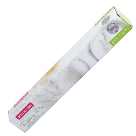 Скалка 38см из нержавеющей стали с деревянными ручками и вращающимся валиком Kamille 7777