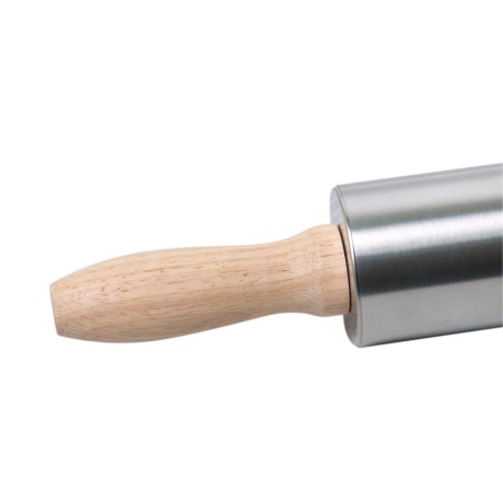 Скалка 38см из нержавеющей стали с деревянными ручками и вращающимся валиком Kamille 7777