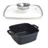 Кастрюля-фритюр 24см из литого алюминия с антипригарным покрытием Black Marble и стеклянной крышкой Kamille 4218