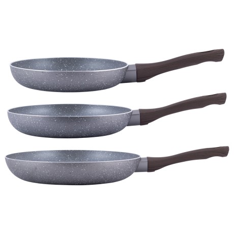 Набор сковород (Ø20см, Ø24см, Ø28см) с антипригарным покрытием Grey marble из алюминия Kamille 4116