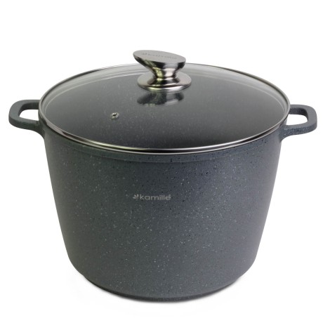 Кастрюля 28*20см из литого алюминия с антипригарным покрытием "гранит" и стеклянной крышкой Kamille 4428