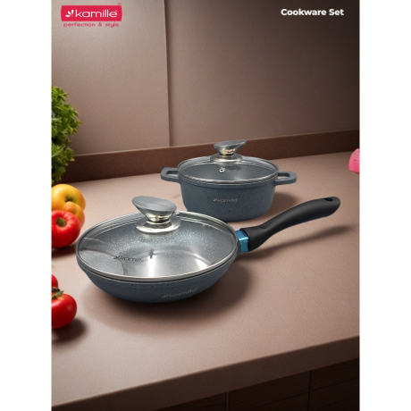 Набор посуды 10 предметов (ковш 16см, кастрюли 16см, 20см, 24см, сковороды 20см, 24см, крышки 4шт) Kamille 4437