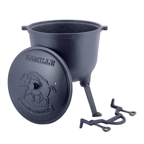 Котелок чугунный эмалированный на ножках 15л. Kamille 4808M