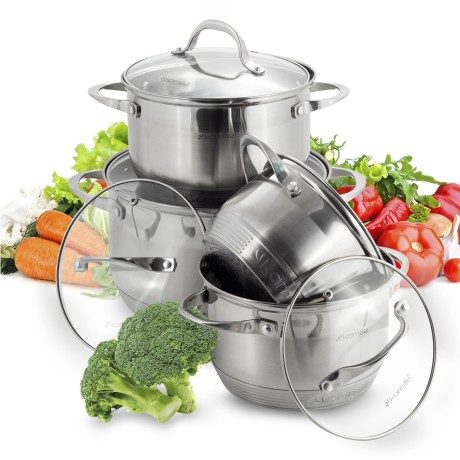 Набор кастрюль 8 предметов (1.8л, 2.3л, 3.3л, 5.8л; 7-слойное дно) из нержавеющей стали Kamille 4708S