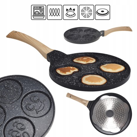 Сковорода для оладьев 22см Улыбки с антипригарным покрытием Black Marble из алюминия с индукцией Kamille 4216