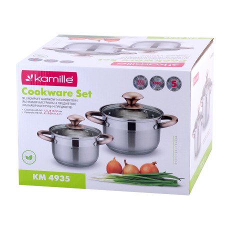 Набор кастрюль 4 предмета (1,5л, 3л; полые ручки) из нержавеющей стали Kamille 4935