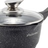 Ковш 16*8cm. из литого алюминия с антипригарным покрытием "чёрный мрамор" и стеклянной крышкой Kamille 4436