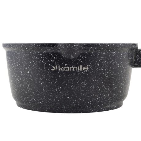 Ковш 16*8cm. из литого алюминия с антипригарным покрытием "чёрный мрамор" и стеклянной крышкой Kamille 4436