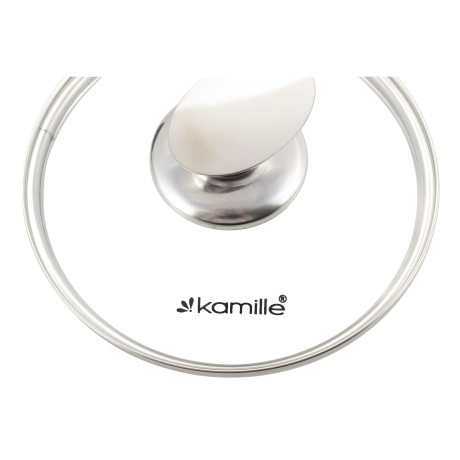 Ковш 16*8cm. из литого алюминия с антипригарным покрытием "чёрный мрамор" и стеклянной крышкой Kamille 4436