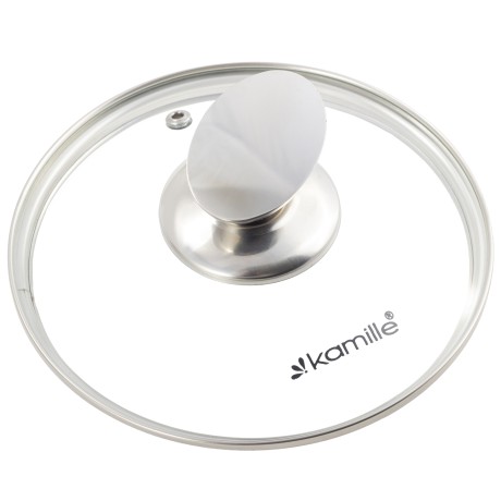 Ковш 16*8cm. из литого алюминия с антипригарным покрытием "чёрный мрамор" и стеклянной крышкой Kamille 4436