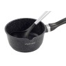 Ковш 16*8cm. из литого алюминия с антипригарным покрытием "чёрный мрамор" и стеклянной крышкой Kamille 4436