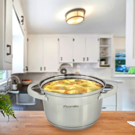 Набор кастрюль 8 предметов (1.0л, 1,8л, 2,5л, 3,8л; полые ручки) из нержавеющей стали Kamille 5637S