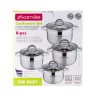 Набор кастрюль 8 предметов (1.0л, 1,8л, 2,5л, 3,8л; полые ручки) из нержавеющей стали Kamille 5637S